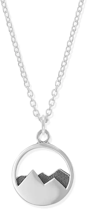Boma Jewelry Sterling Silver Mountain Range Peak Circle Pendant Necklace, 18 Inches
