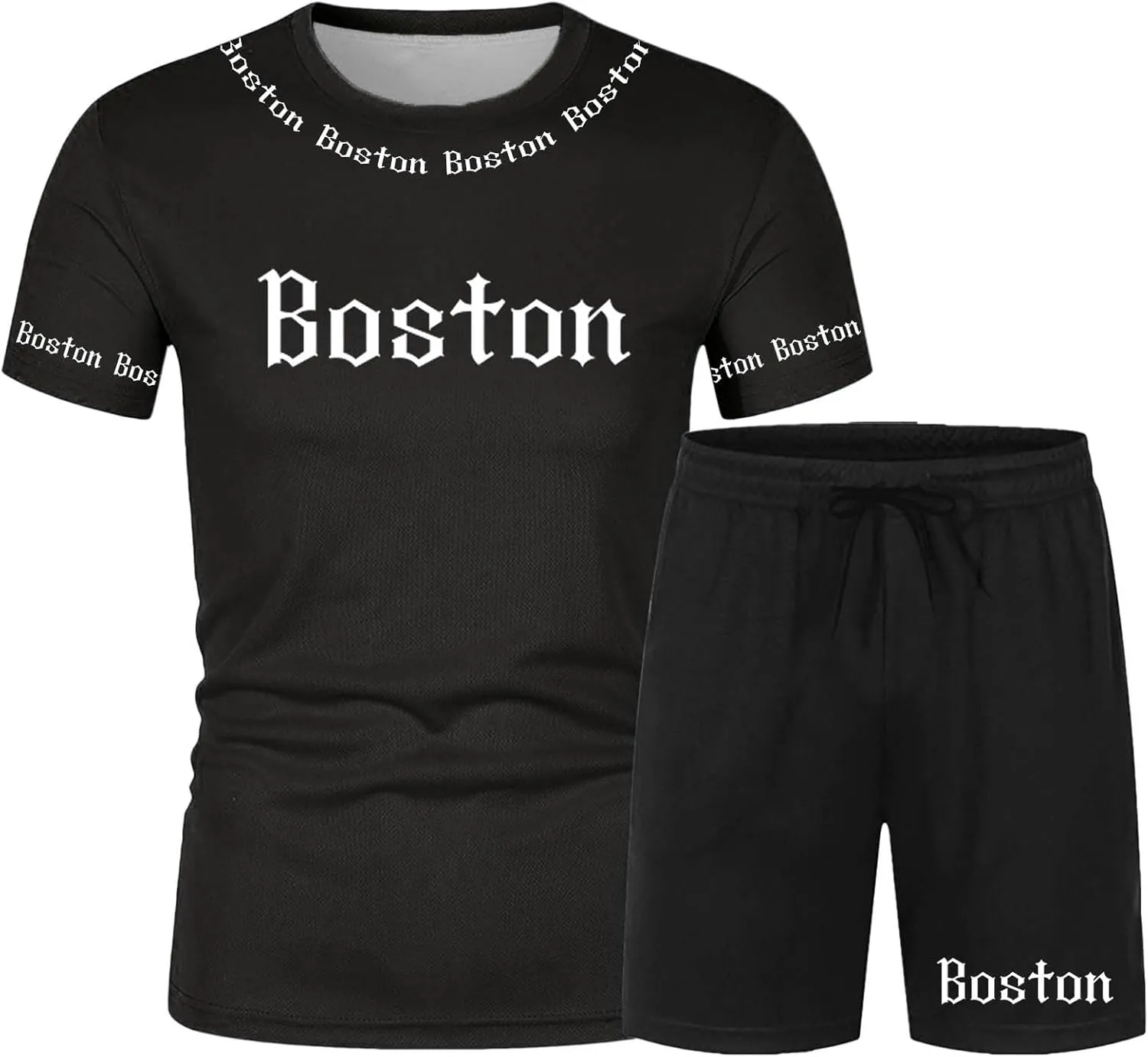 Boston Men Short Sets Outfits 2 Piece Summer Casual Loose Tracksuit Set 2025 Fashion Crewneck T Shirt & Shorts Suits