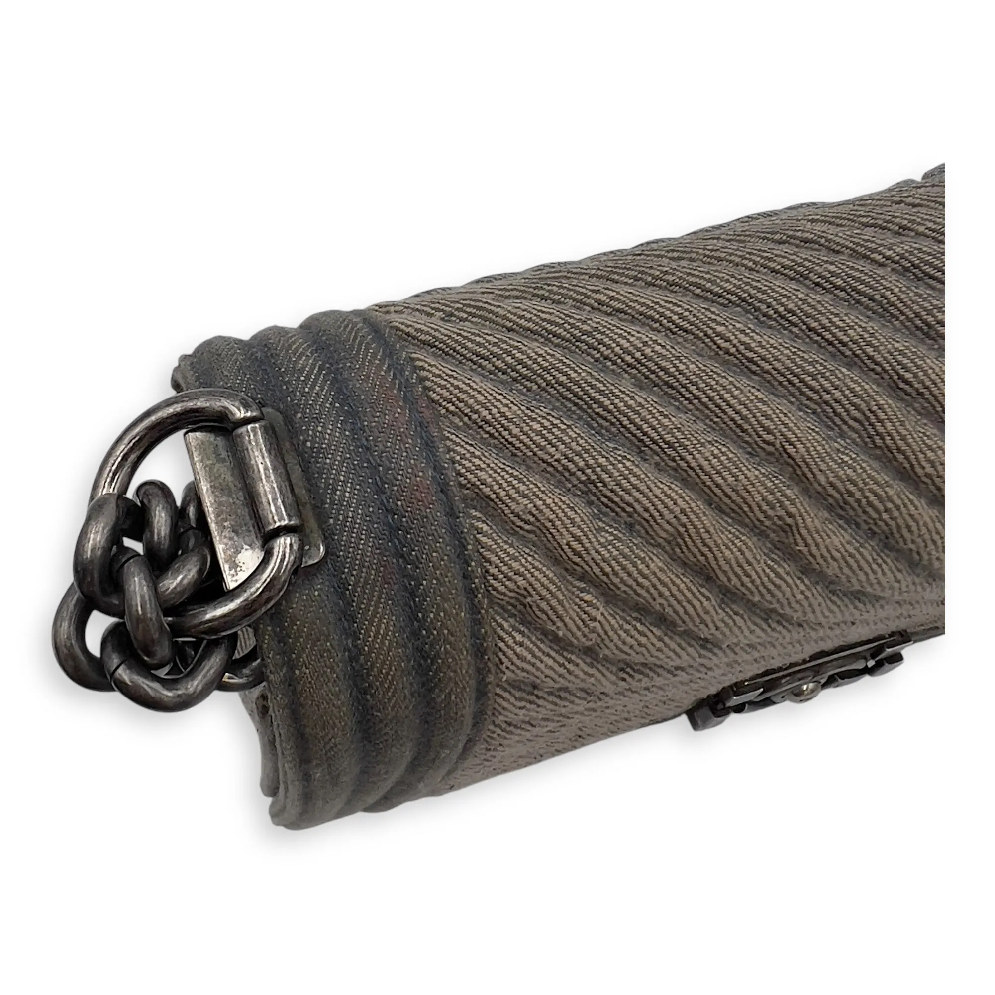 Boy Medium Blue Shoulder Bag in Denim, Ruthenium hardware