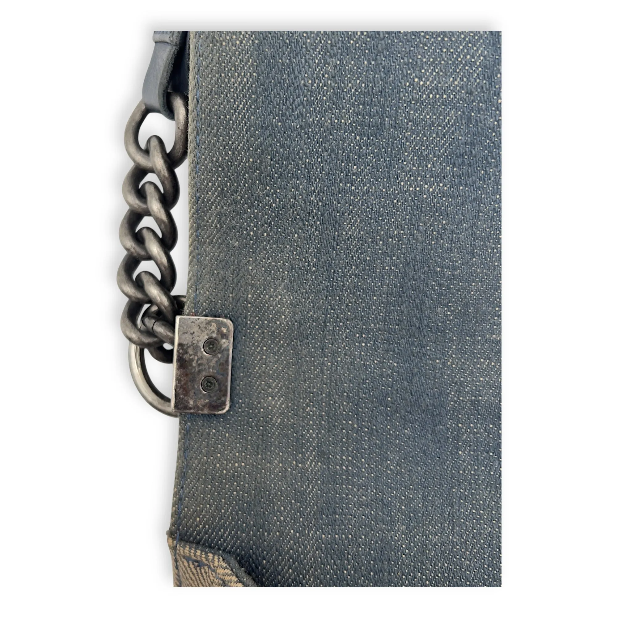 Boy Medium Blue Shoulder Bag in Denim, Ruthenium hardware