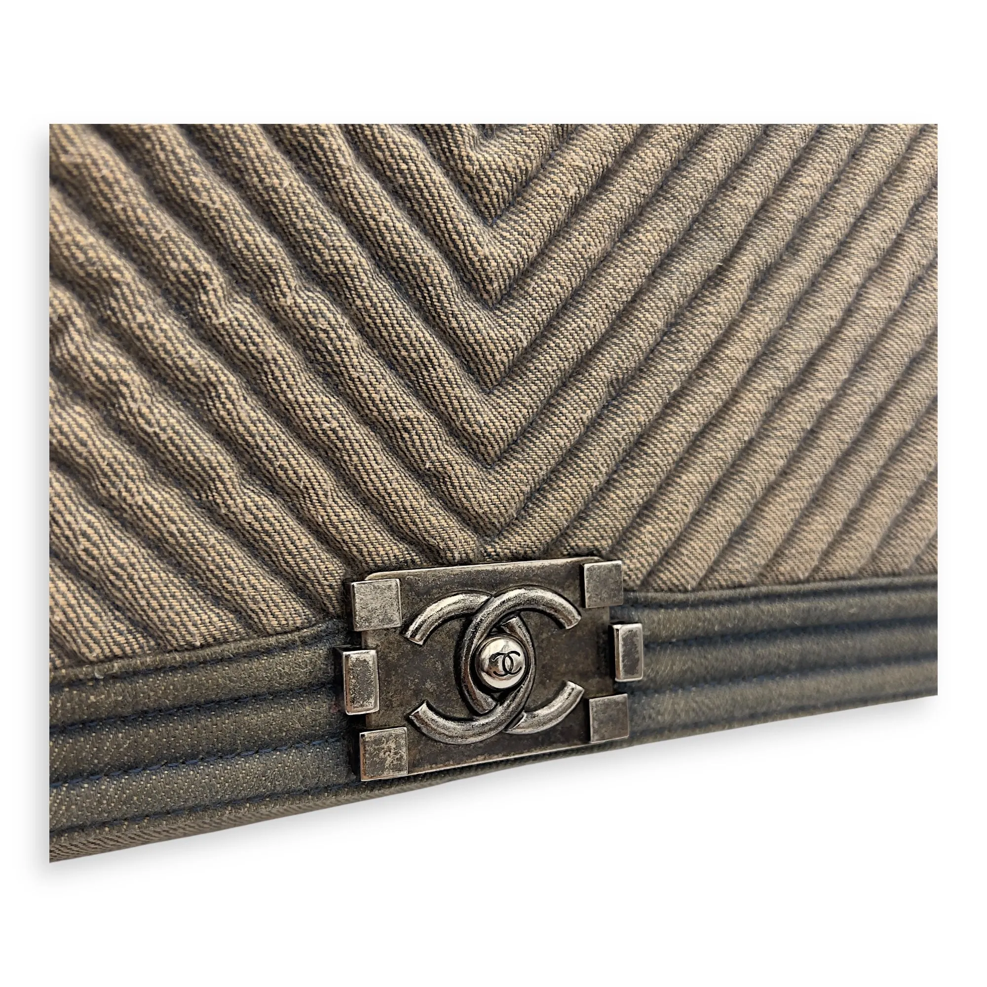 Boy Medium Blue Shoulder Bag in Denim, Ruthenium hardware