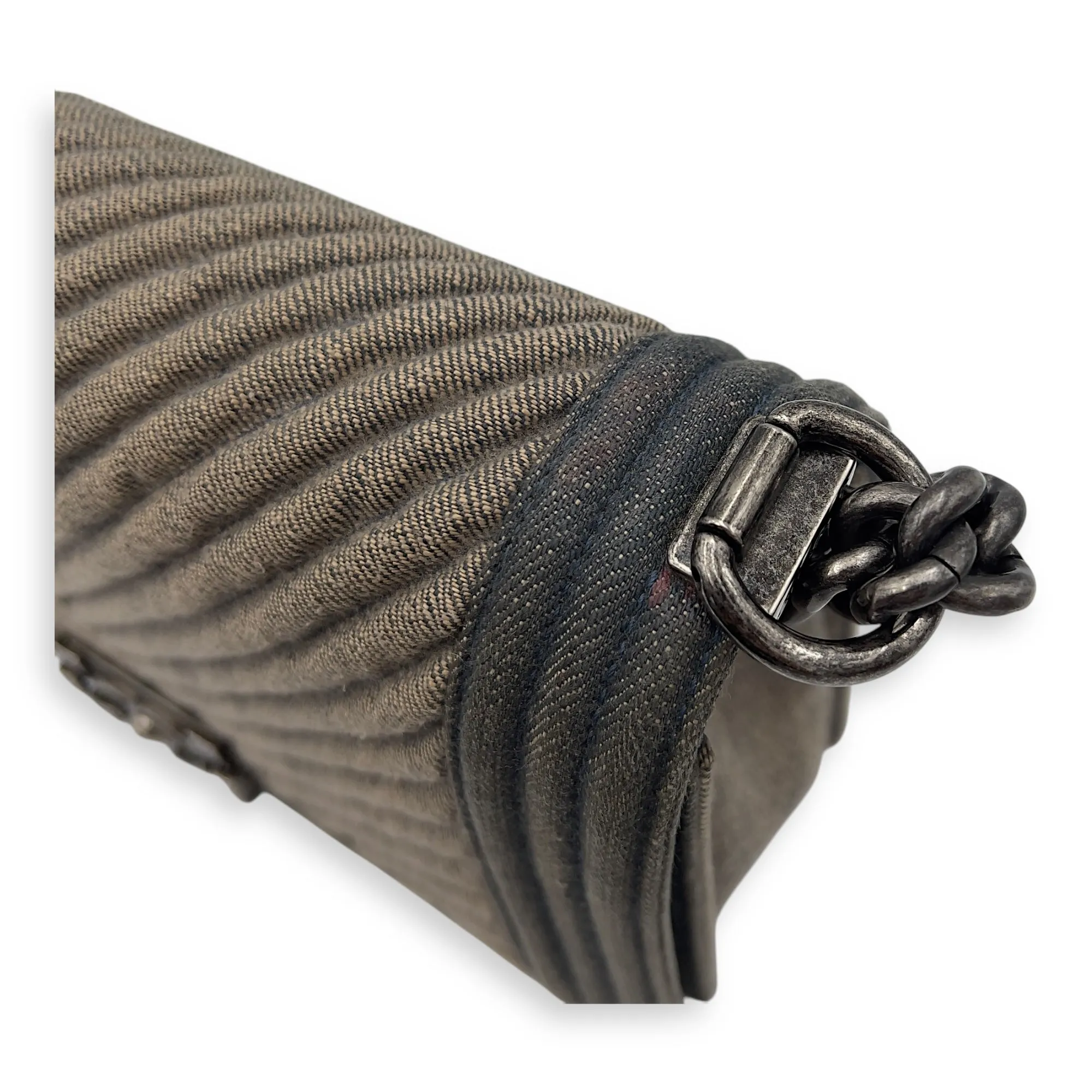Boy Medium Blue Shoulder Bag in Denim, Ruthenium hardware