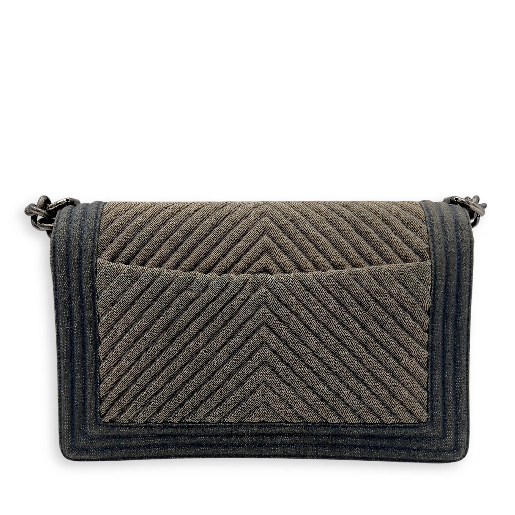Boy Medium Blue Shoulder Bag in Denim, Ruthenium hardware