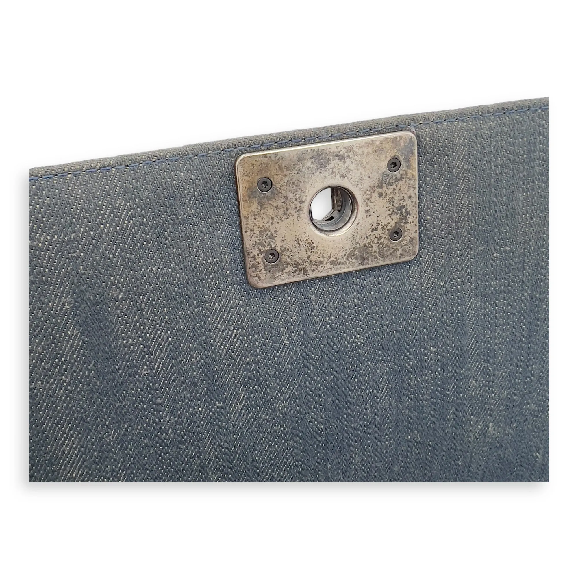 Boy Medium Blue Shoulder Bag in Denim, Ruthenium hardware