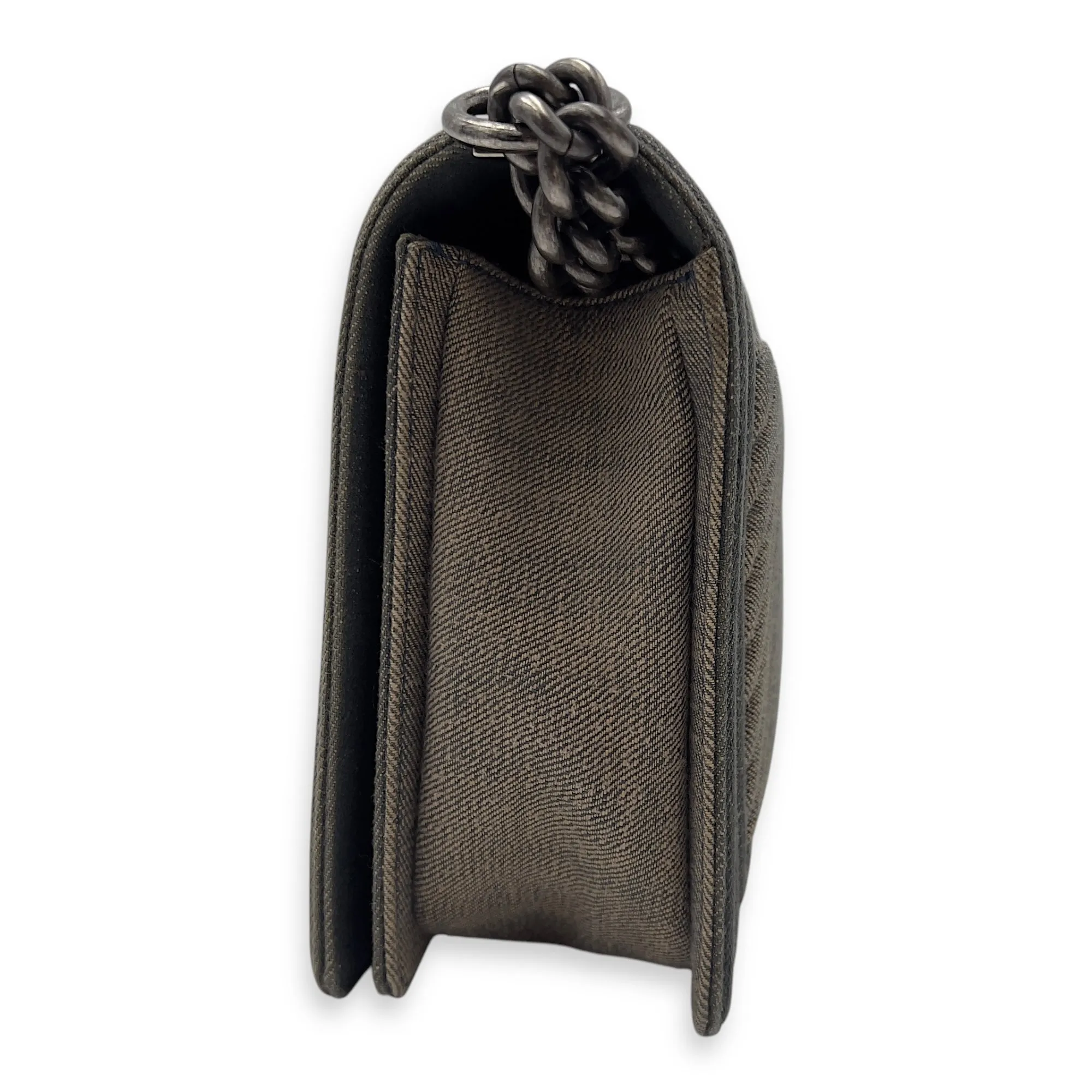 Boy Medium Blue Shoulder Bag in Denim, Ruthenium hardware
