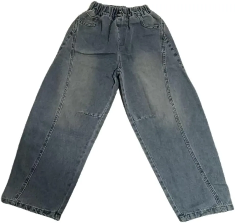 Boys Denim Jeans Pants Casual Baggy Wide Leg Cargo Pants Elastic Waistband Loose Fit Trouser Hip Hop Jean Streetwear