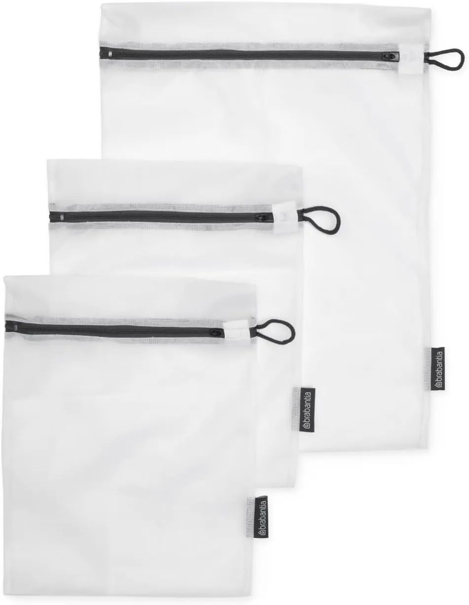 Brabantia 3-Pack Mesh Zip Up Laundry Bags (White) for Washing Machine Delicates, Face Masks, Socks, Bras (1 x Medium, 2 x Small) Organizer, Travel Bags
