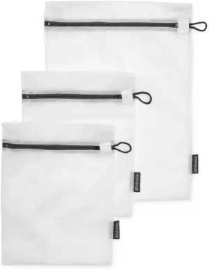 Brabantia 3-Pack Mesh Zip Up Laundry Bags (White) for Washing Machine Delicates, Face Masks, Socks, Bras (1 x Medium, 2 x Small) Organizer, Travel Bags