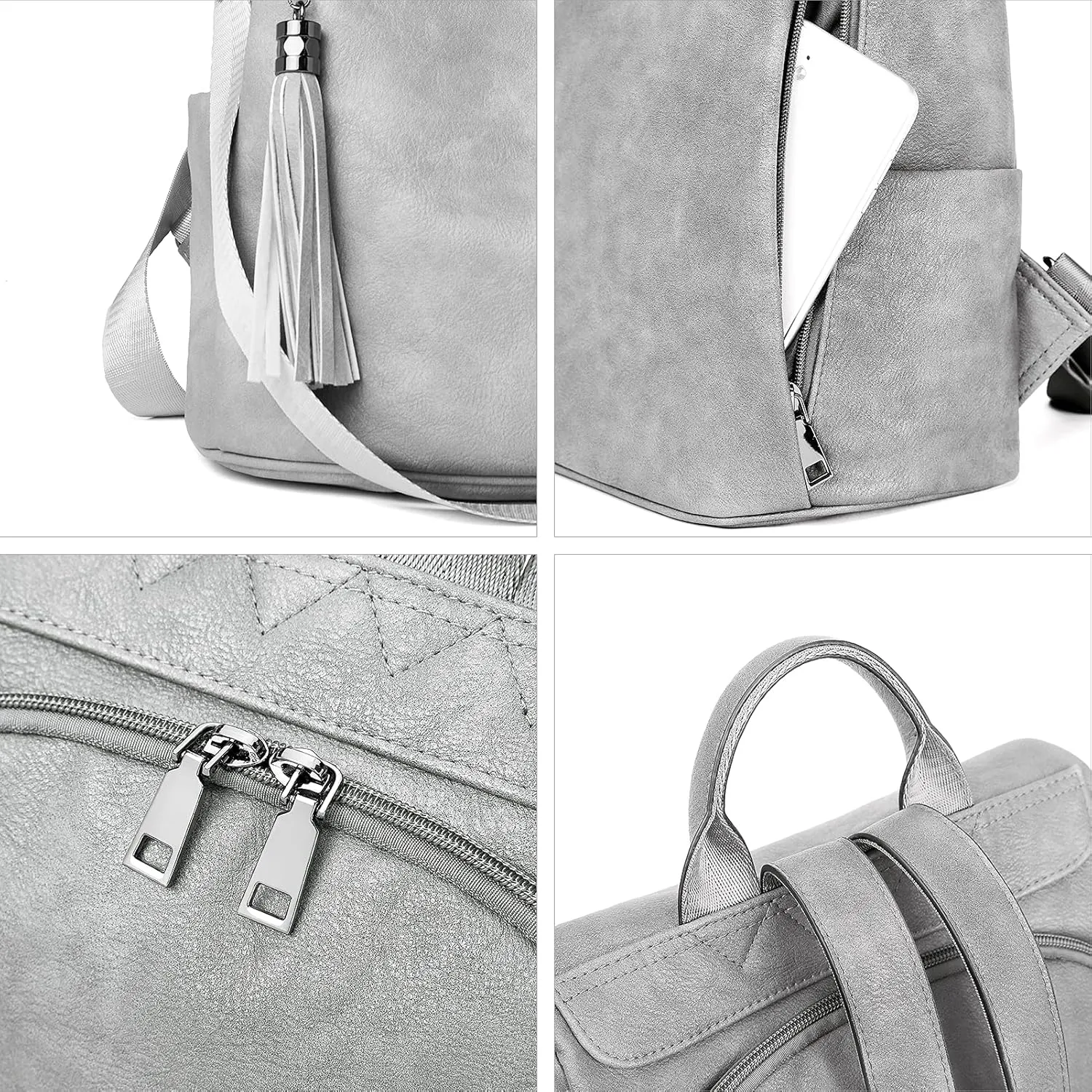 BROMEN Backpack Purse for Women Leather Anti-theft Travel Fashion Shoulder Bag Retro Grey