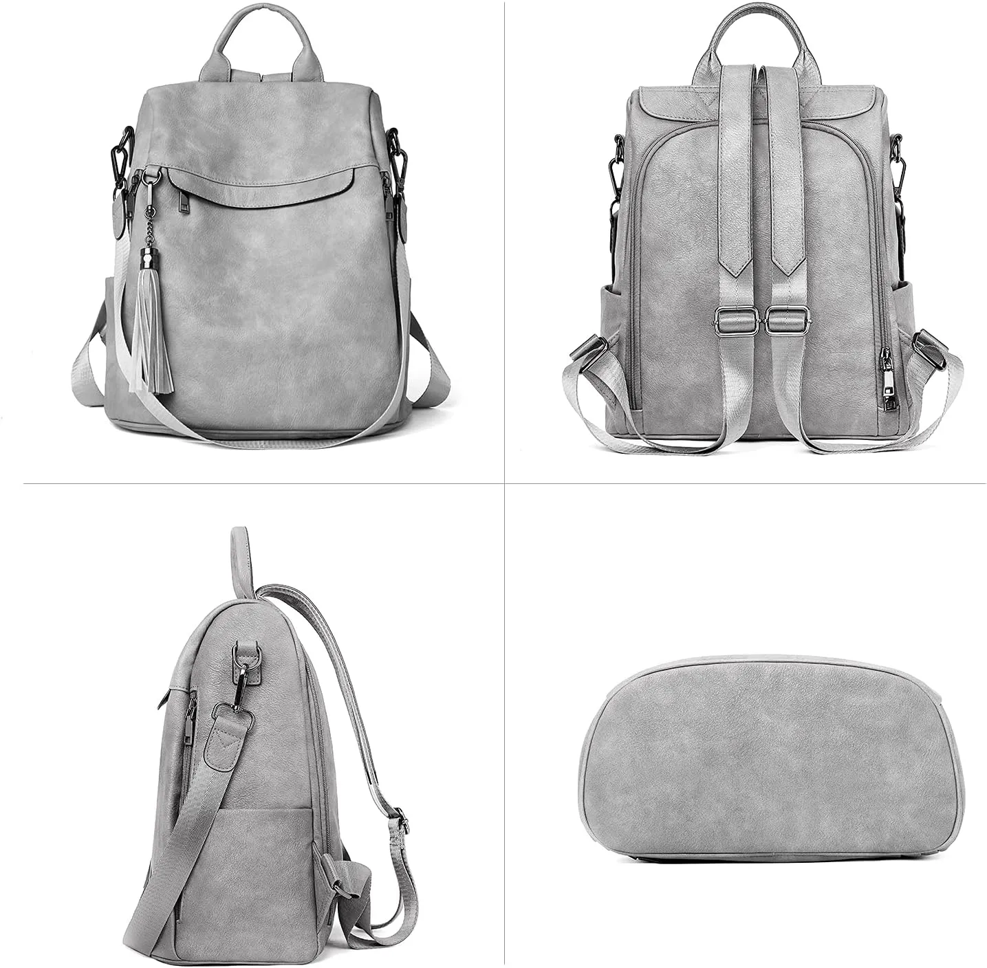BROMEN Backpack Purse for Women Leather Anti-theft Travel Fashion Shoulder Bag Retro Grey