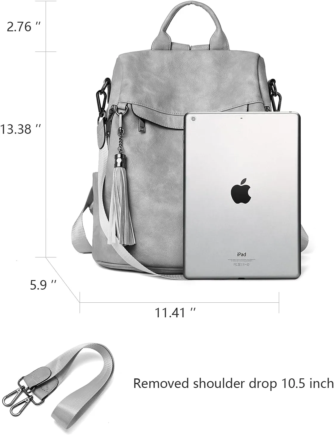 BROMEN Backpack Purse for Women Leather Anti-theft Travel Fashion Shoulder Bag Retro Grey
