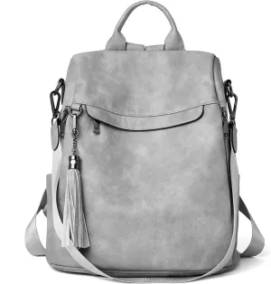 BROMEN Backpack Purse for Women Leather Anti-theft Travel Fashion Shoulder Bag Retro Grey