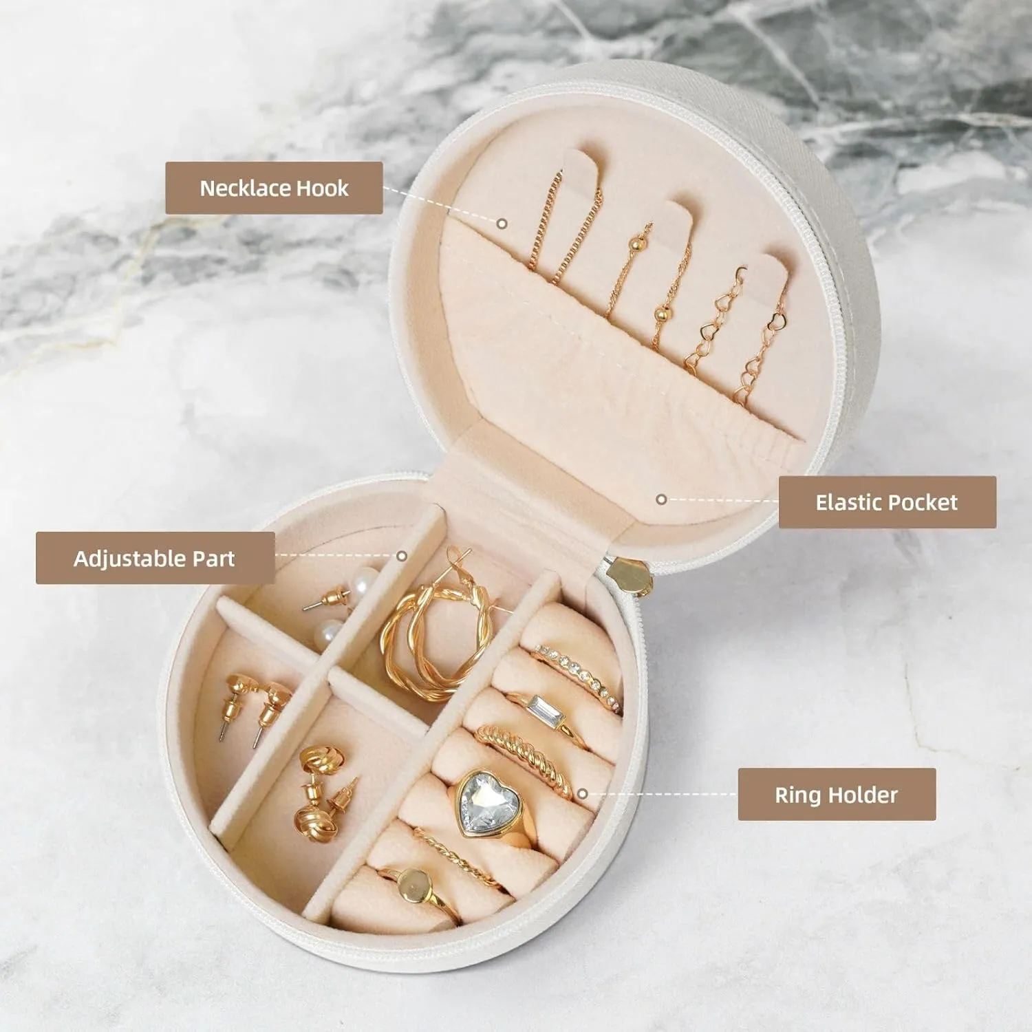 Brook Trout Fly Fishing Jewelry Case Small Jewelry Box Gift for Women Leather Travel Jewelry Organizer Round Storage Purse with Zipper Display Storage Box for Rings Earrings Necklaces