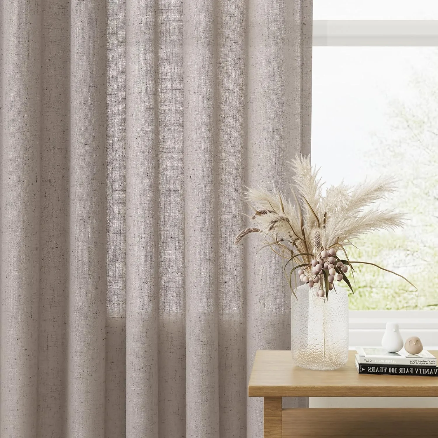 Brown Grey Linen Curtains 84 Inches Long 2 Panel Set Rod Pocket Semi Sheer Dining Room Cozy Bedroom Decor Cotton Look Country Rustic Farmhouse Boho Curtains 52x84