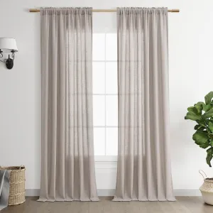 Brown Grey Linen Curtains 84 Inches Long 2 Panel Set Rod Pocket Semi Sheer Dining Room Cozy Bedroom Decor Cotton Look Country Rustic Farmhouse Boho Curtains 52x84