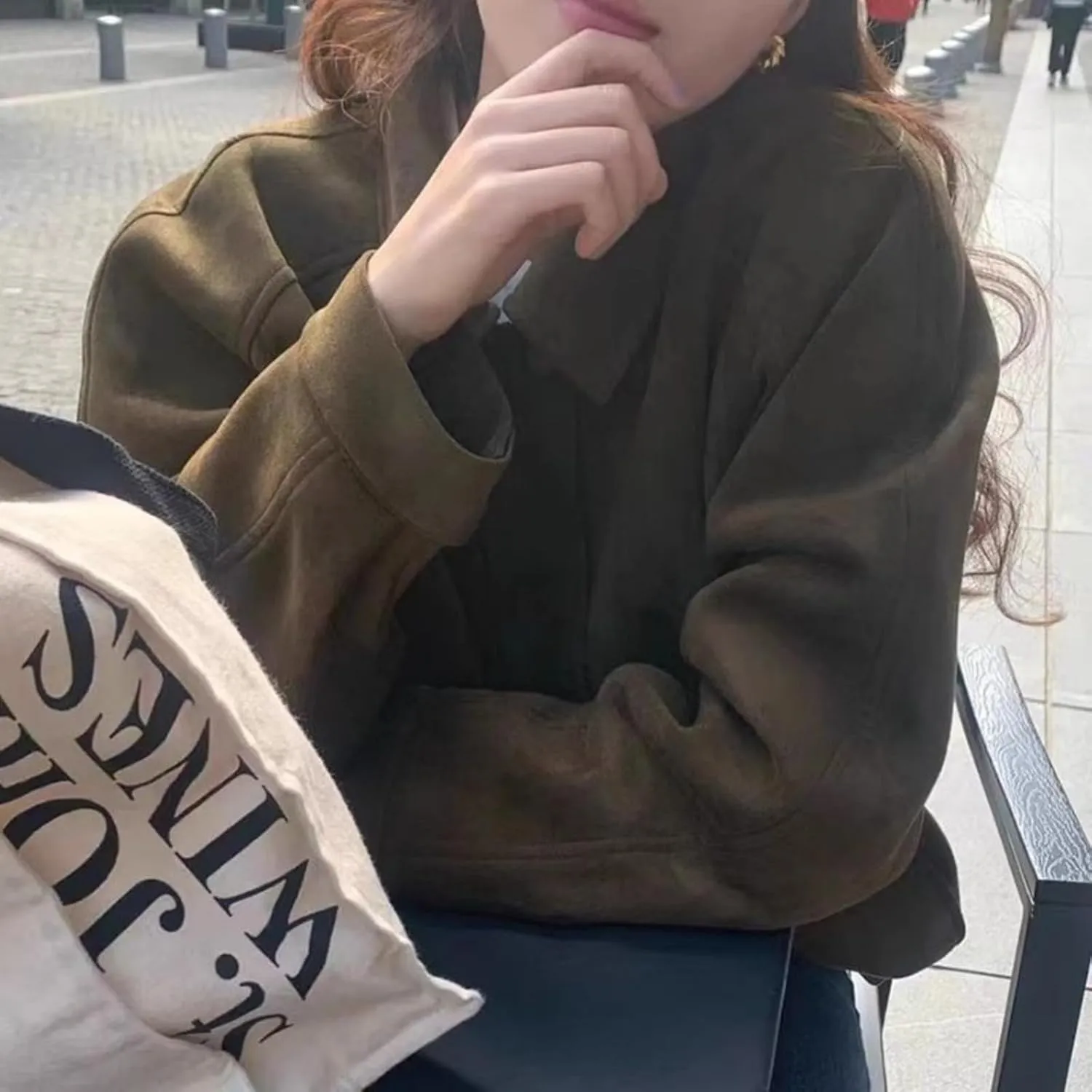 Brown Suede Jacket Women Y2k Oversized Blazer Faux Leather Bomber Jacket Outwear Fall Fashion 2024 Streetwear