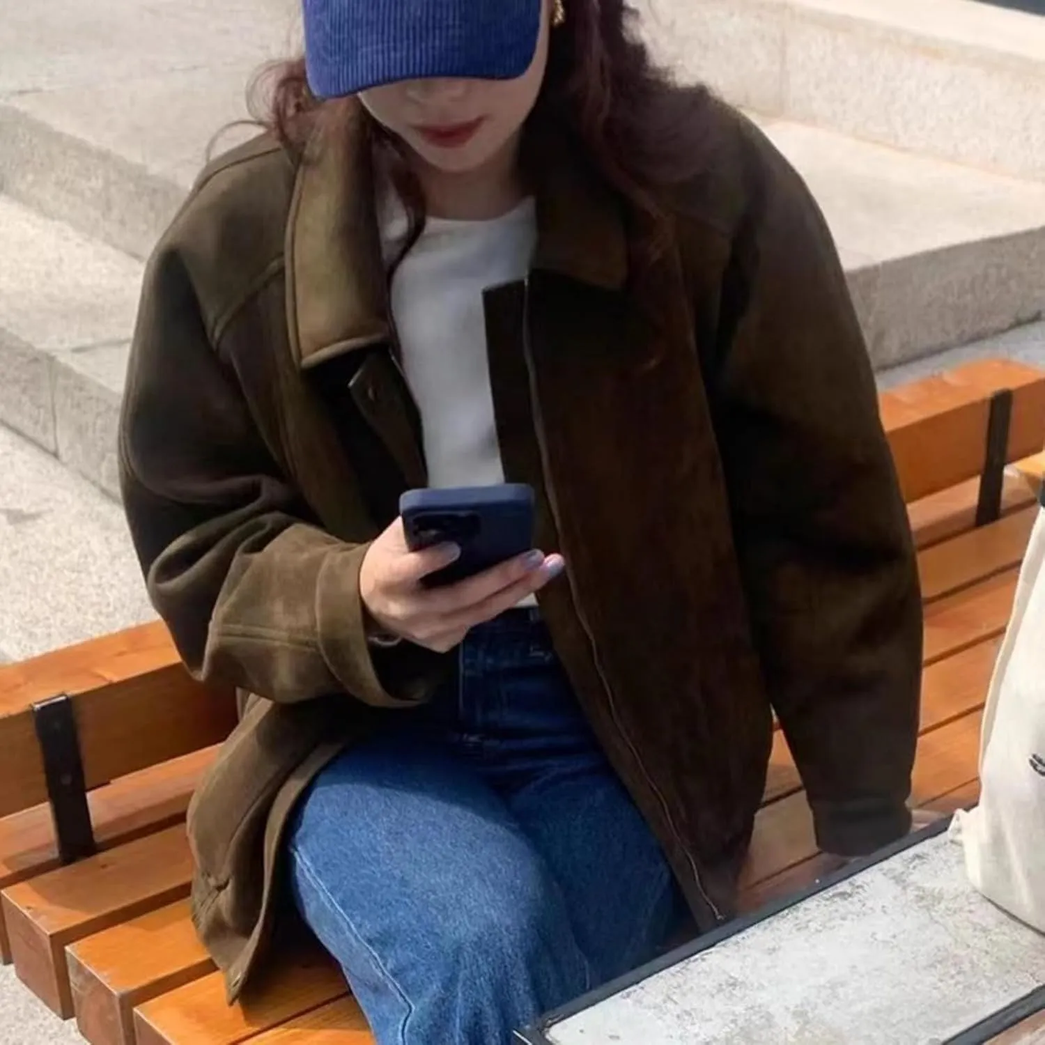 Brown Suede Jacket Women Y2k Oversized Blazer Faux Leather Bomber Jacket Outwear Fall Fashion 2024 Streetwear