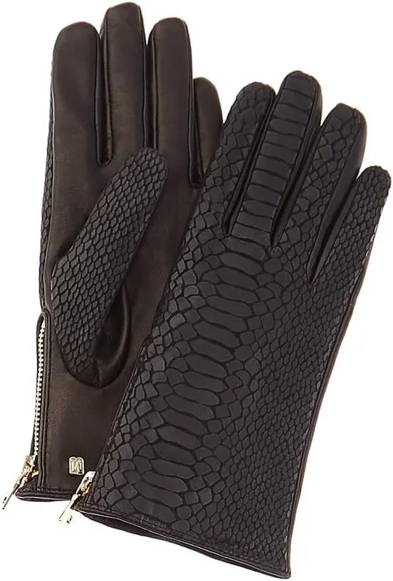 Bruno Magli Women's Snakeskin Embossed Leather Gloves