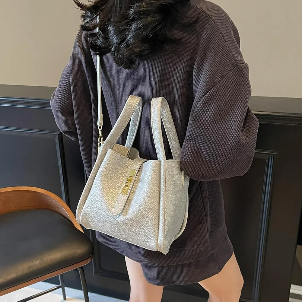 Bucket Bag for Women Leather Bucket Bags Trendy Bucket Purse Vintage Shoulder Bag Women's Tote Bags Handbags with Small Purse