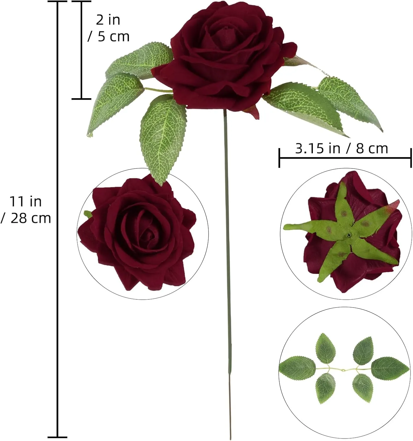Burgundy Roses 16pcs Velvet Artificial Roses Maroon Flowers 3.15" Silk Roses for Bridal Bouquet Wedding Flowers for Floral Centerpieces Home Party Decor (Burgundy)