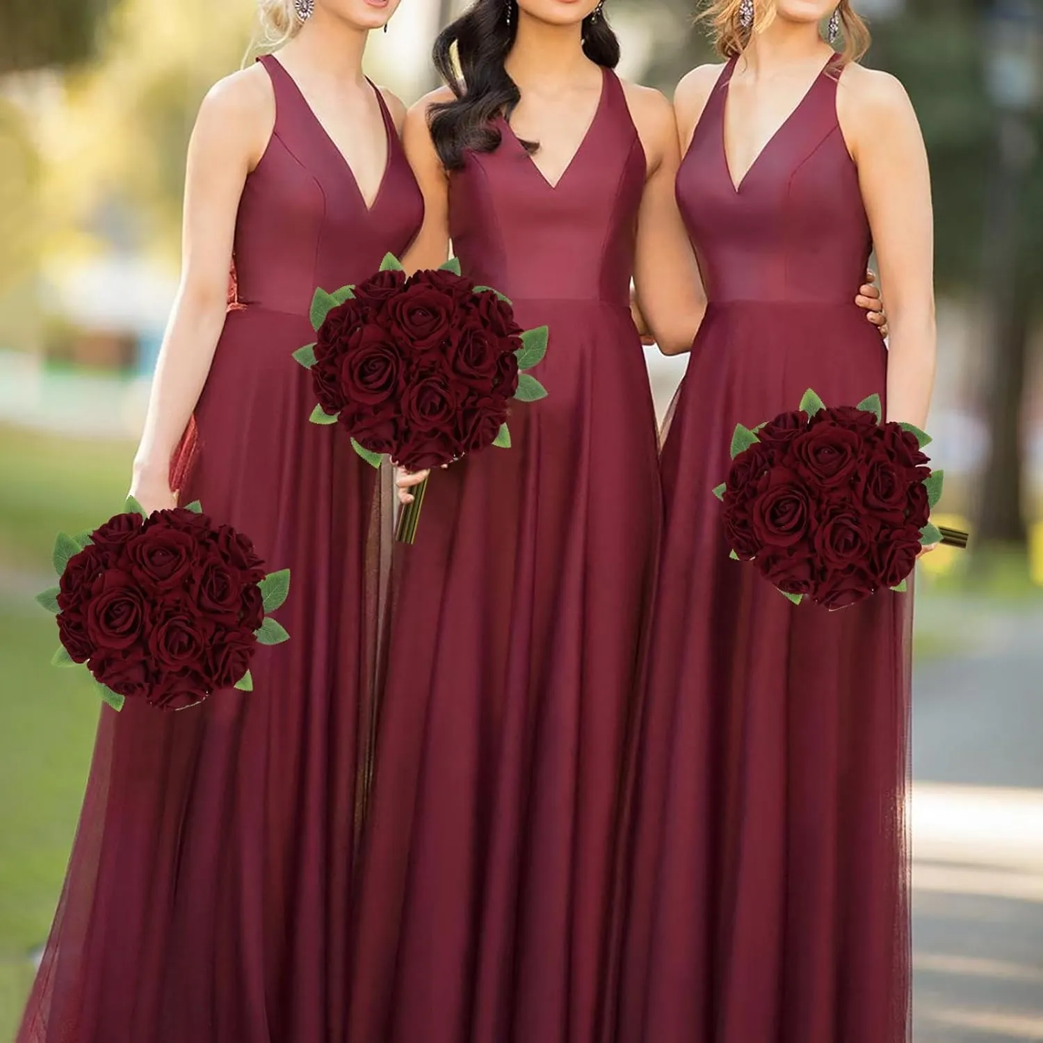 Burgundy Roses 16pcs Velvet Artificial Roses Maroon Flowers 3.15" Silk Roses for Bridal Bouquet Wedding Flowers for Floral Centerpieces Home Party Decor (Burgundy)