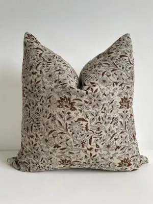 Canyon Theory Hand Block Print Organic Linen 20x20 Inch Throw Pillow Cover: Indoor Outdoor Sustainable Handmade Vintage Decorative Cushion Cover (Rowan)