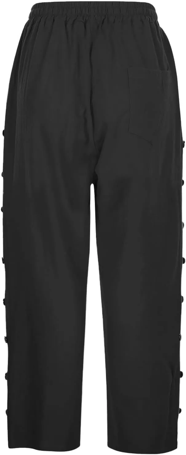 Capri Linen Pants for Women Drawstring Capri Pants with Pockets Wide Leg Cropped Pants for Capri Linen Pants for