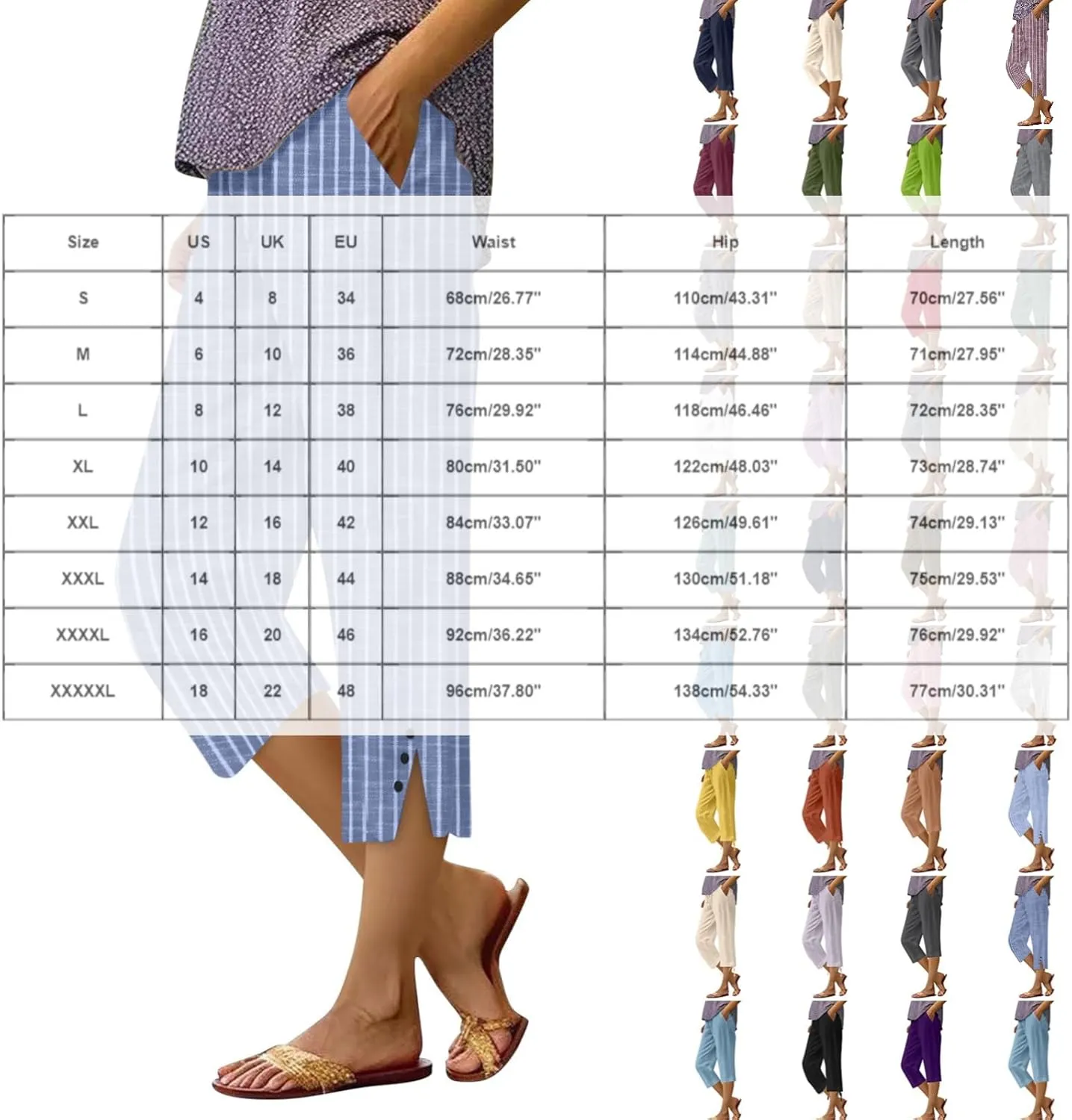 Capri Pants for Women 2025 Summer Cotton Drawstring Elastic High Waist Linen Pant Straight Wide Leg Cropped Trouser