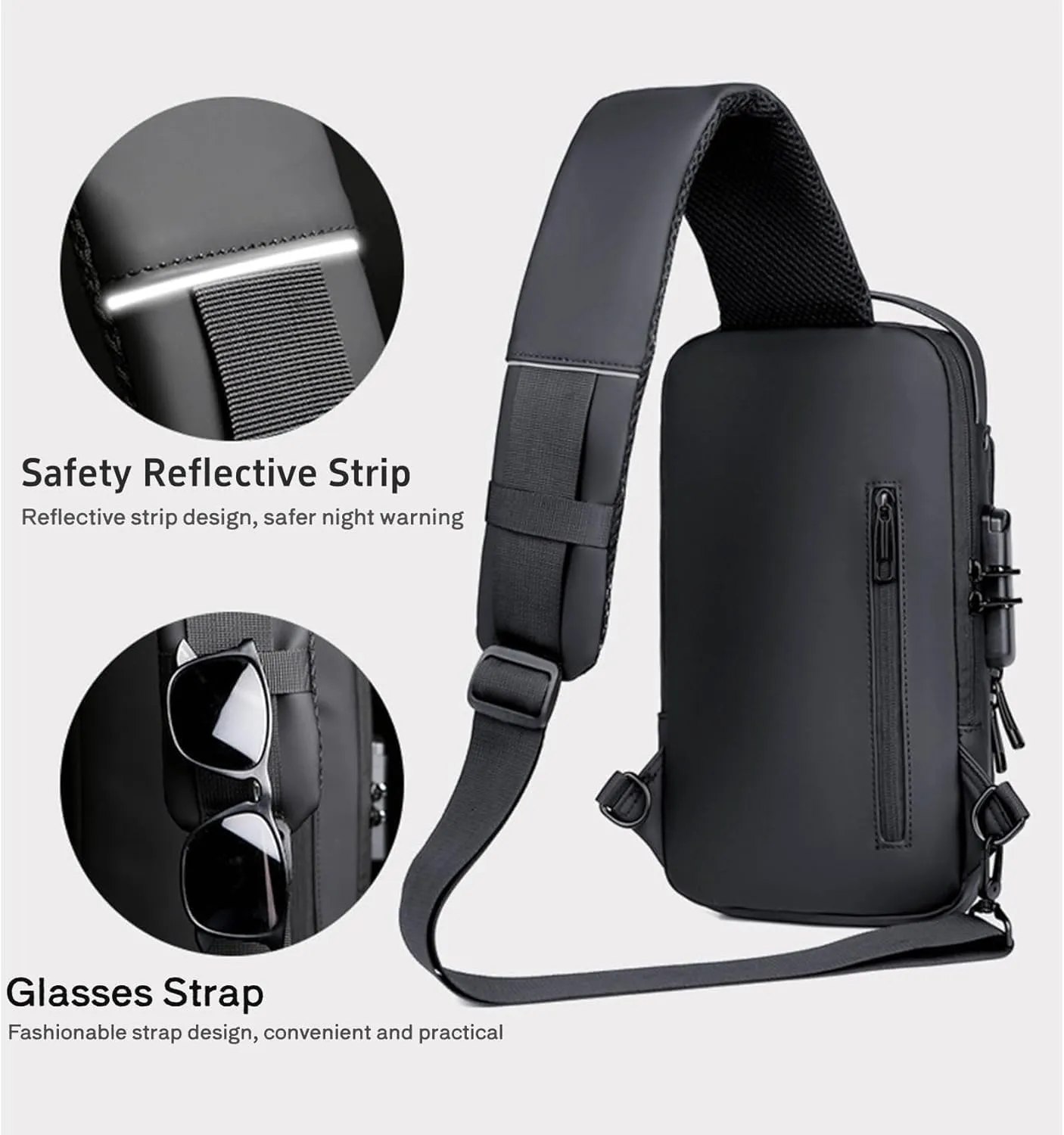 Carbon Fiber Streamline Anti-theft Sling Bag, USB Charging Sport Sling Anti-Theft Shoulder Bag, Waterproof Shoulder