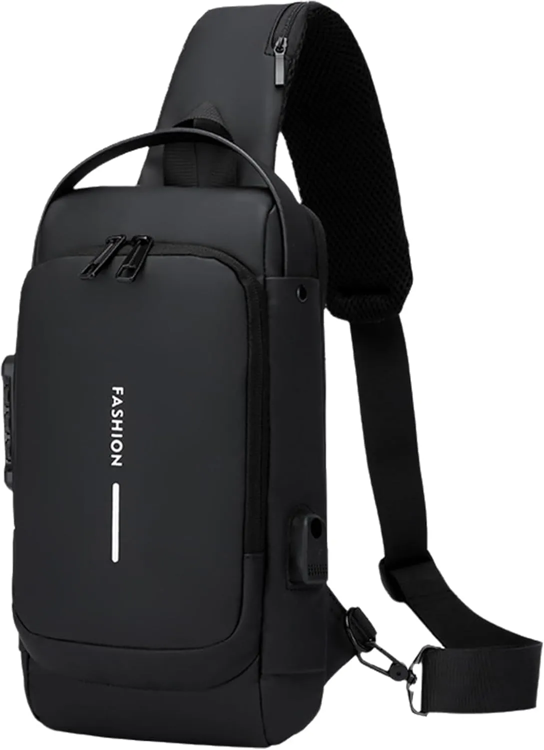 Carbon Fiber Streamline Anti-theft Sling Bag, USB Charging Sport Sling Waterproof Anti Theft Shoulder Bag (Black)