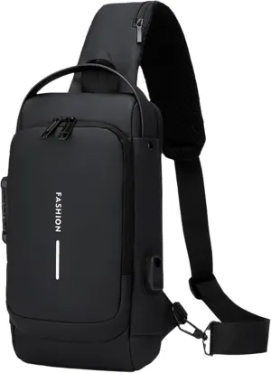 Carbon Fiber Streamline Anti-theft Sling Bag, USB Charging Sport Sling Waterproof Anti Theft Shoulder Bag (Black)