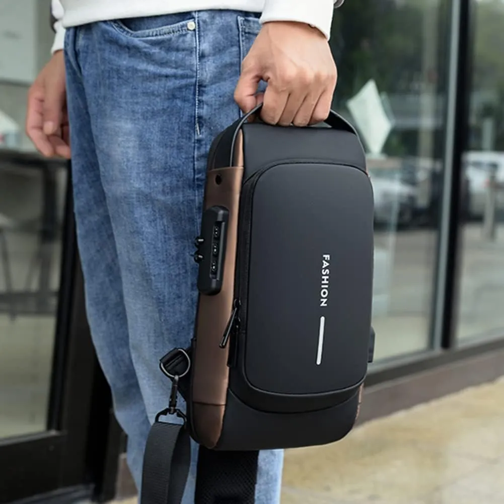 Carbon Fiber Streamline Anti-theft Sling Bag, USB Charging Sport Sling Waterproof Anti Theft Shoulder Bag (Black)