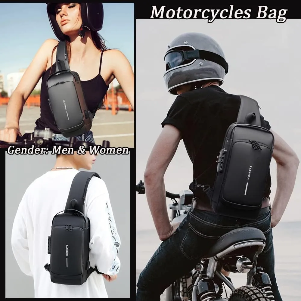 Carbon Fiber Streamline Anti-theft Sling Bag, USB Charging Sport Sling Waterproof Anti Theft Shoulder Bag (Black)