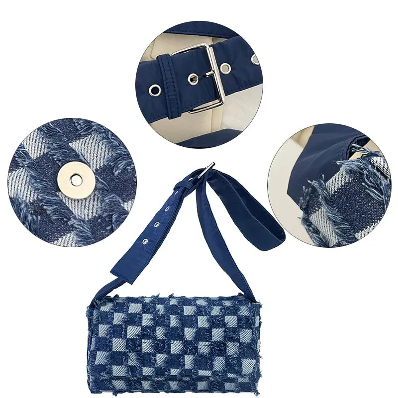 Casual Checked Denim Shoulder Bags