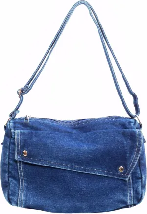 Casual Denim Shoulder Bag for Women, Blue Jean Fabric Crossbody Purse Handbag