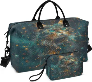 Cat Travel Duffle Bag Gym Bag, Elaborate Dream Cat Weekender Bags for Women with Toiletry Bag Travel Tote Bag Swim Bag
