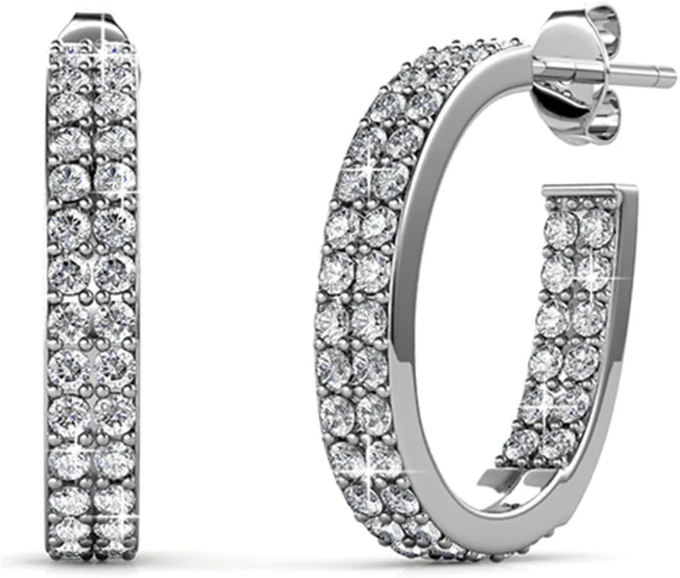 Cate & Chloe Grace White Gold Hoop Earrings, 18k Hoops with Crystals, Sparkling Silver Hoops Earring Set with Round Cut Diamond Crystals, Wedding Anniversary Jewelry