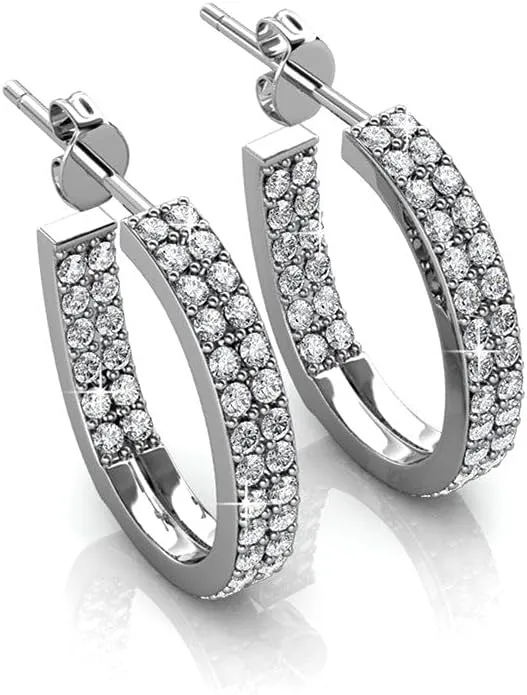 Cate & Chloe Grace White Gold Hoop Earrings, 18k Hoops with Crystals, Sparkling Silver Hoops Earring Set with Round Cut Diamond Crystals, Wedding Anniversary Jewelry