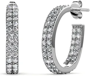 Cate & Chloe Grace White Gold Hoop Earrings, 18k Hoops with Crystals, Sparkling Silver Hoops Earring Set with Round Cut Diamond Crystals, Wedding Anniversary Jewelry