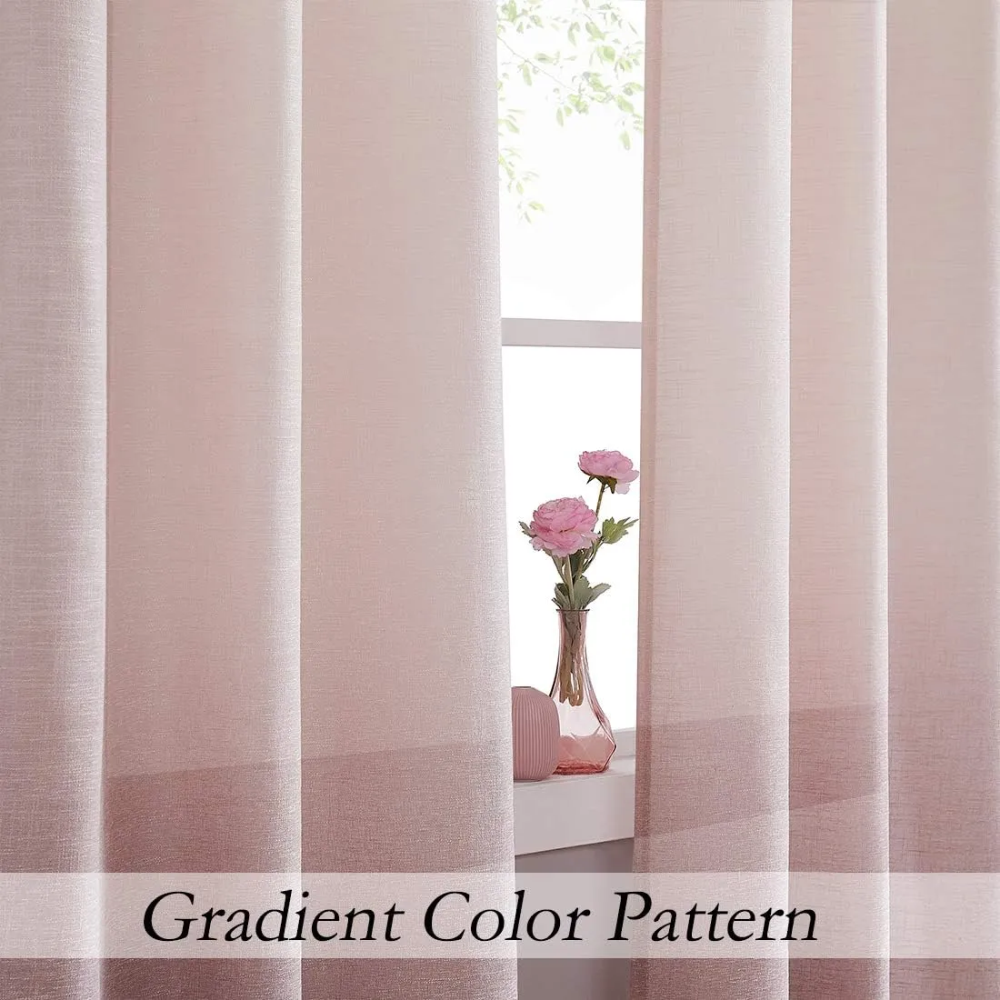 Central Park Ombre Window Curtain Panel Linen Gradient Print on Rayon Blend Fabric Drapery Treatments for Living Room/Bedroom, Cream White to Pink Dust Rose, 40" x 84", Set of 2