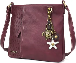 CHALA Laser Cut Crossbody Faux Leather Plum