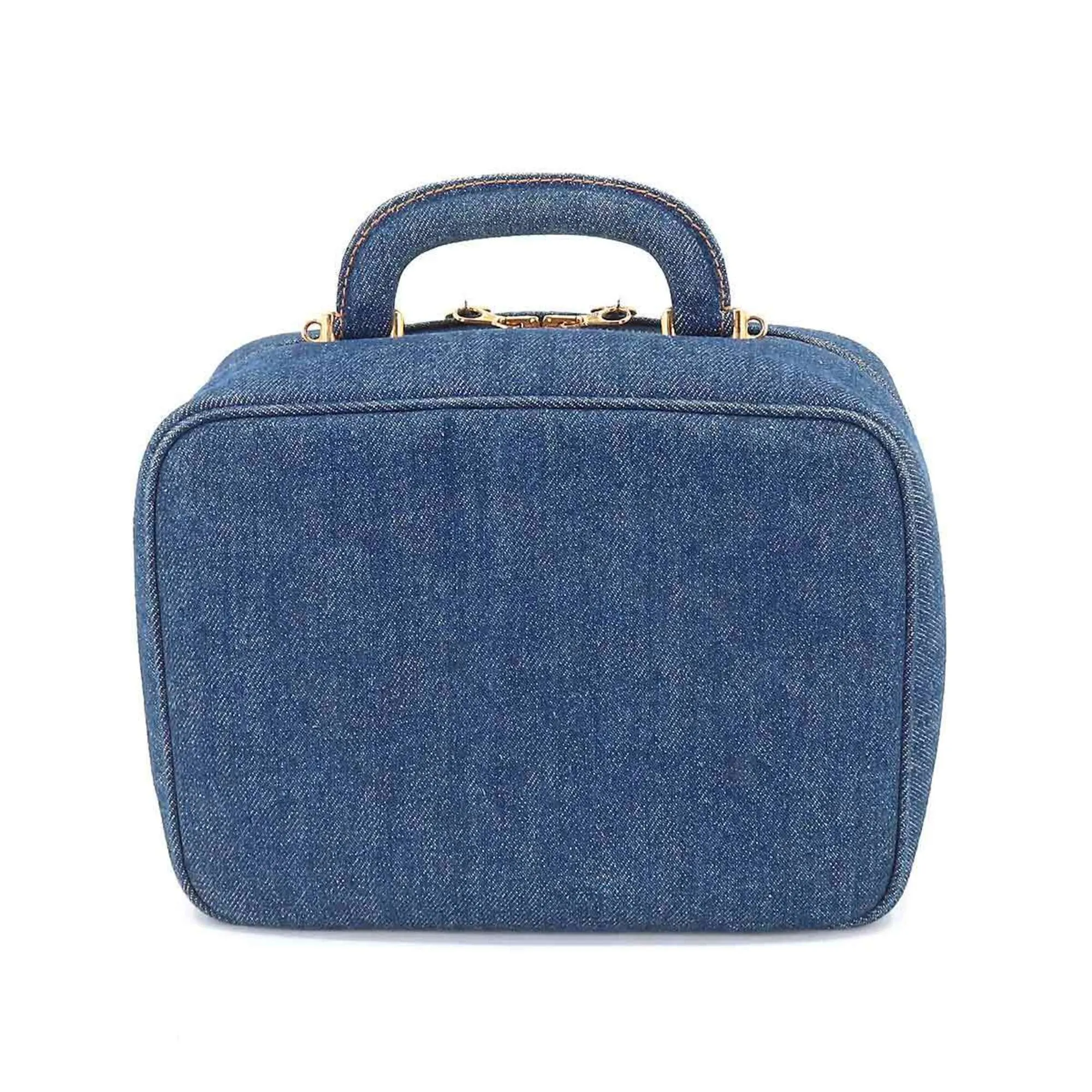 CHANEL Vanity 2way Hand Shoulder Bag Denim Blue A07061 Gold Metal Fittings Vintage