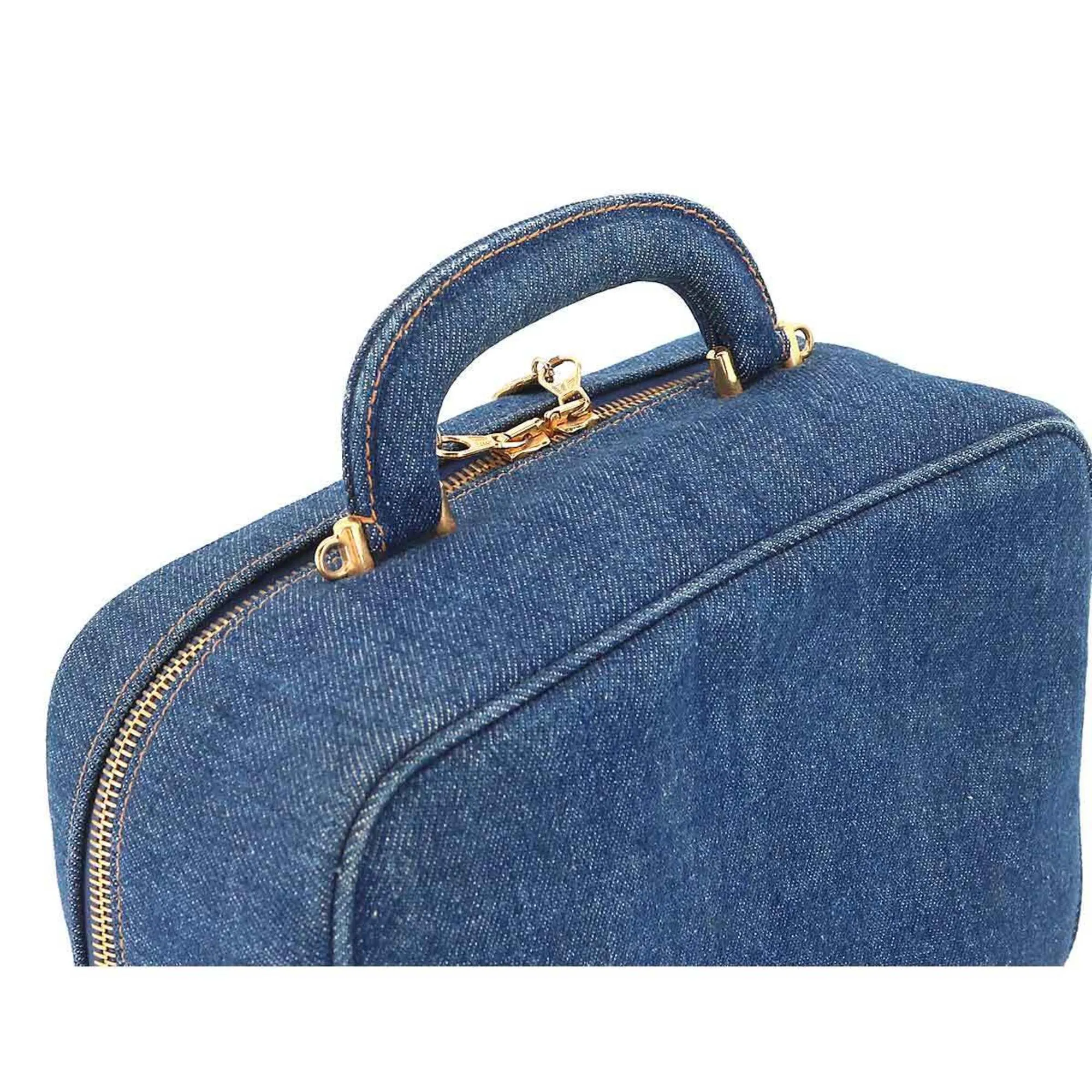 CHANEL Vanity 2way Hand Shoulder Bag Denim Blue A07061 Gold Metal Fittings Vintage