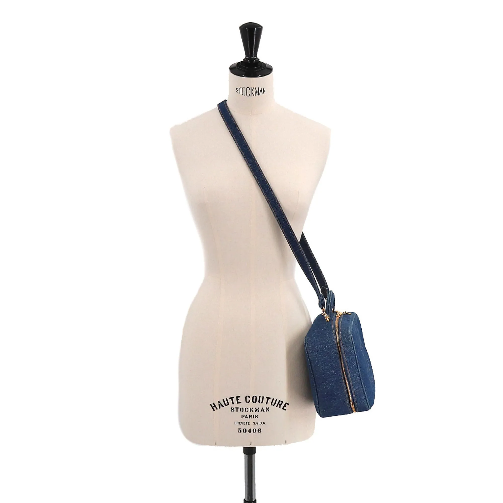 CHANEL Vanity 2way Hand Shoulder Bag Denim Blue A07061 Gold Metal Fittings Vintage