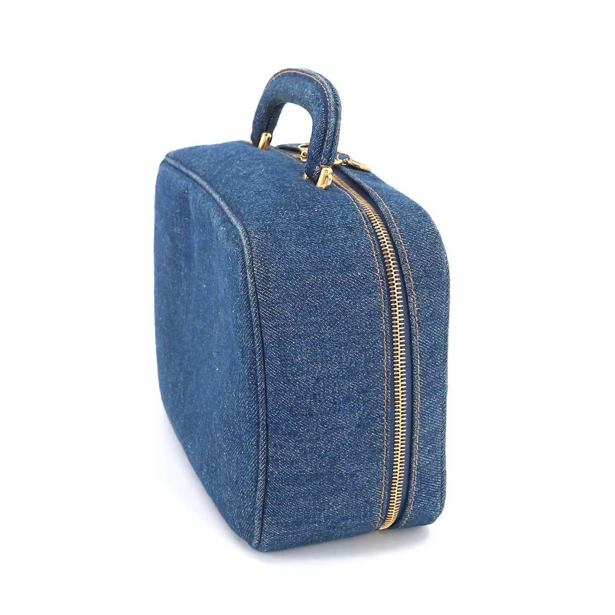 CHANEL Vanity 2way Hand Shoulder Bag Denim Blue A07061 Gold Metal Fittings Vintage