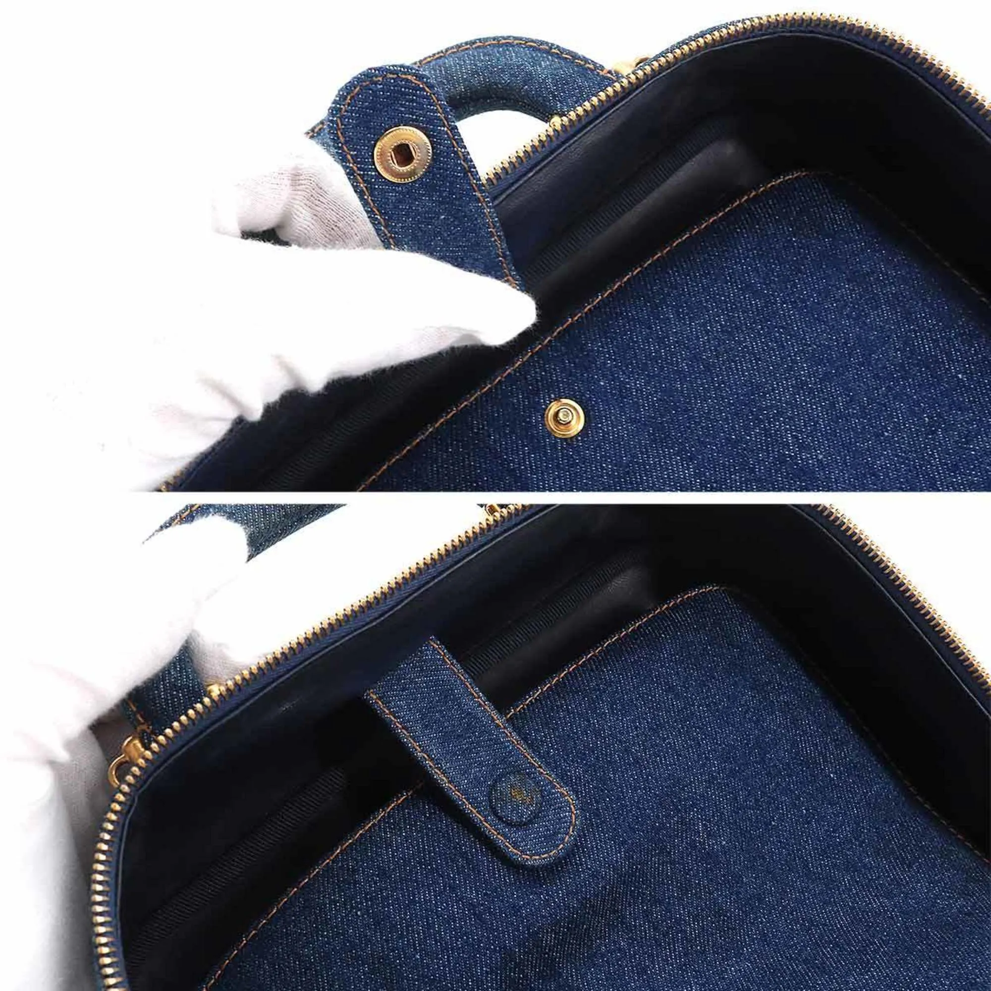 CHANEL Vanity 2way Hand Shoulder Bag Denim Blue A07061 Gold Metal Fittings Vintage