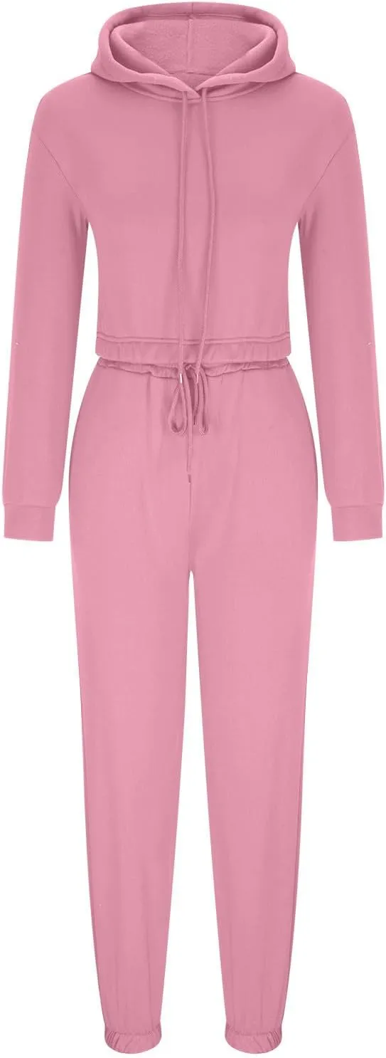 Charella Two Piece Sweatsuit Outfits for Women's Solid Pullover Hoodies Drawstring Cinch Bottom Trousers Sets With Pocket