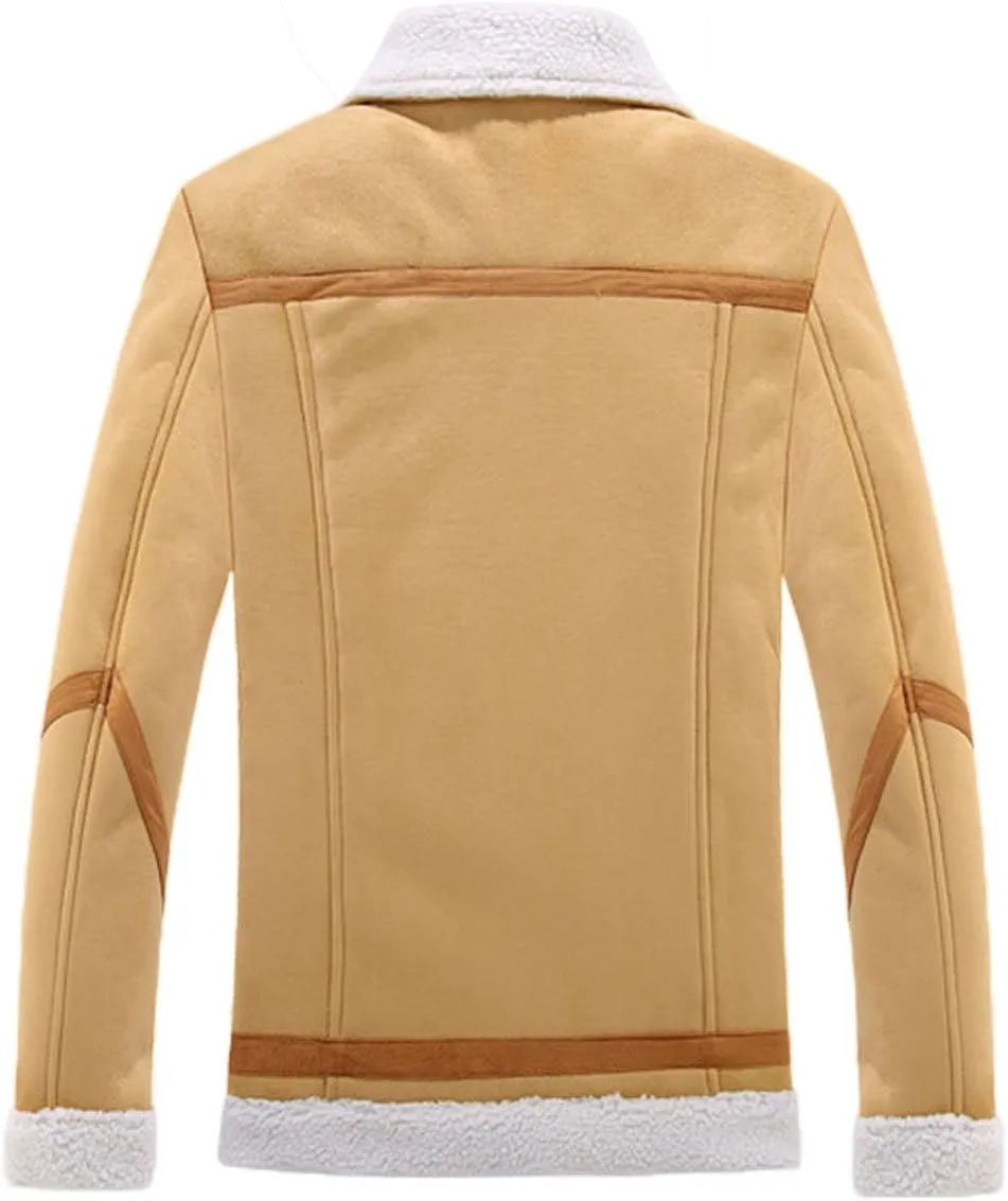 CHARTOU Men's Winter Spread Collar Sherpa Lined Suede Leather Trucker Jacket Coats