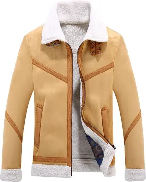 CHARTOU Men's Winter Spread Collar Sherpa Lined Suede Leather Trucker Jacket Coats