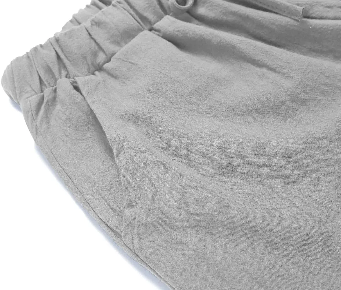 CHARTOU Women's Summer Drawstring Waist Wide Leg Loose Cotton Linen Palazzo Pants